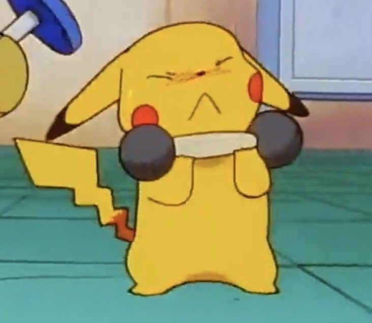 image of pikachu with a dumbell